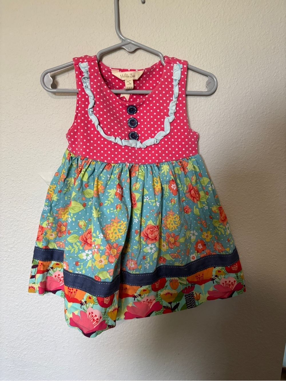 Matilda Jane Girls' Pink & Aqua Floral Sleeveless Dress 2T